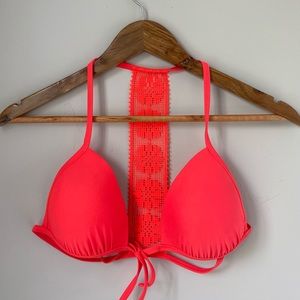 Bikini from aerie, a neon pink/orange color